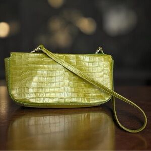 DKNY Vintage Y2K lime green croc shoulder bag mini baguette